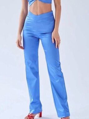 Peachy Den Blue V-Waist Stretch Straight Pants